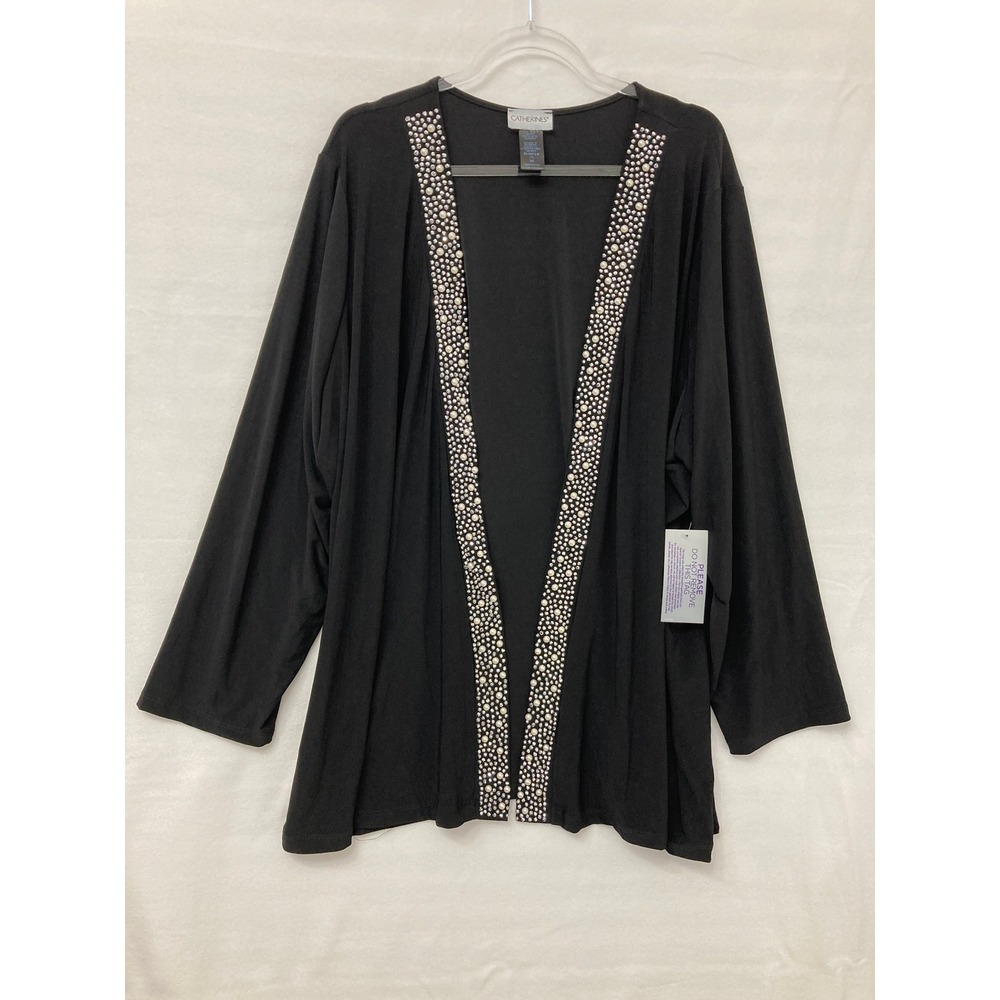 New Catherines Open Front Jacket 3X Black Pearl Rhinestone Embellished Evening